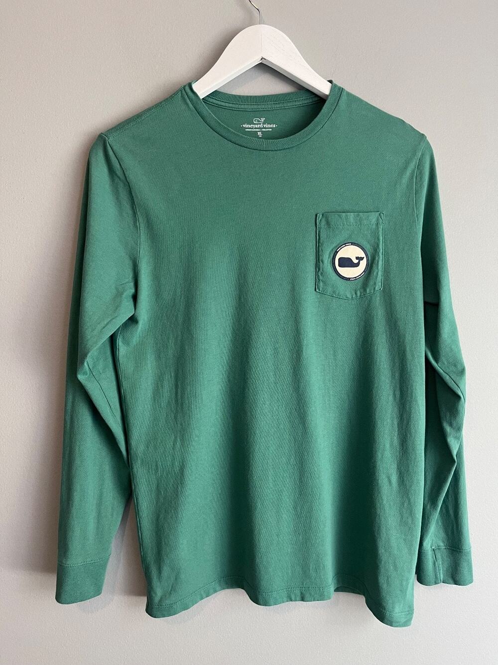 Vineyard Vines Mens Whale Logo Long Sleeve Pocket Tee Green XL Preppy Classic